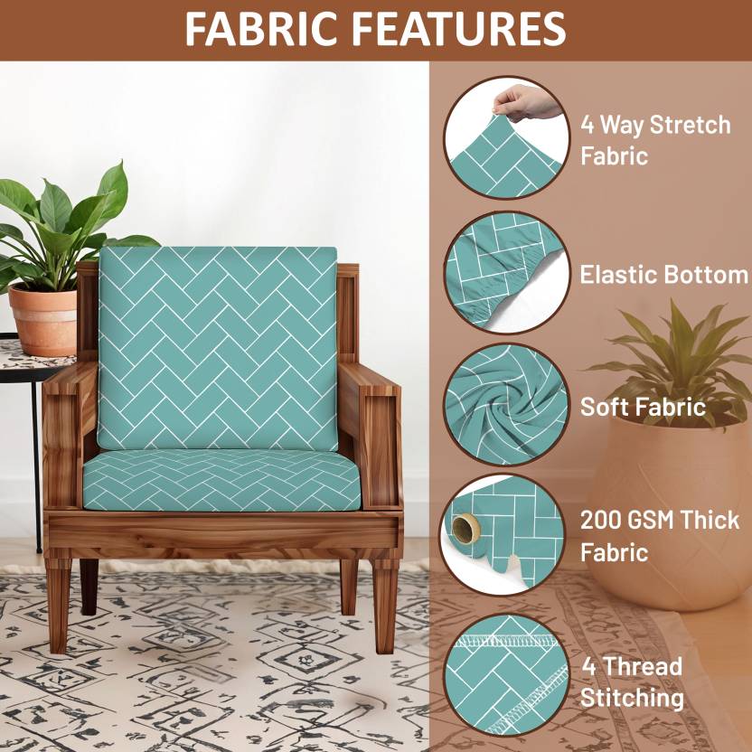 HOTKEI Pastel Green Polycotton Brick Printed Wooden Sofa Seat Cushion Cover Set