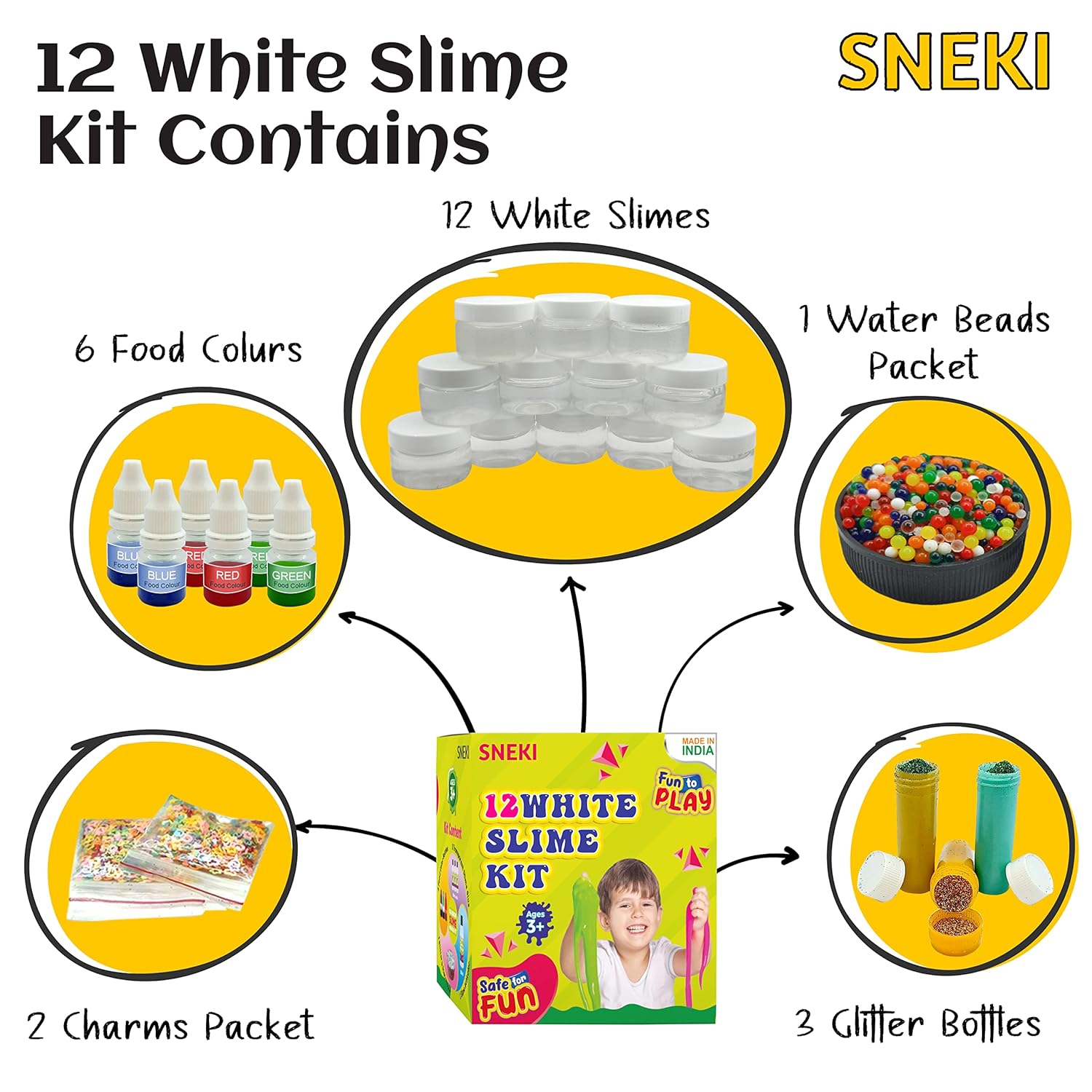 SNEKI DIY Transparent Scented Slime Kit for Kids with Glitter| Charms | Star | Beads Set