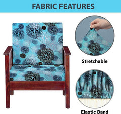 HOTKEI Sky Blue Floral Print Polyester Blend Wooden Sofa Cushion Cover and Slip Protector