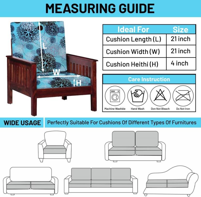 HOTKEI Sky Blue Floral Print Polyester Blend Wooden Sofa Cushion Cover and Slip Protector