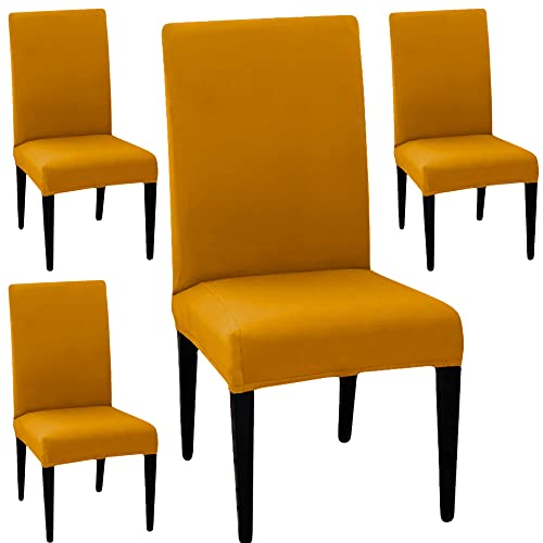 HOTKEI Polyester Blend Mustard Stretchable Dining Seat Cover Protector for Dining