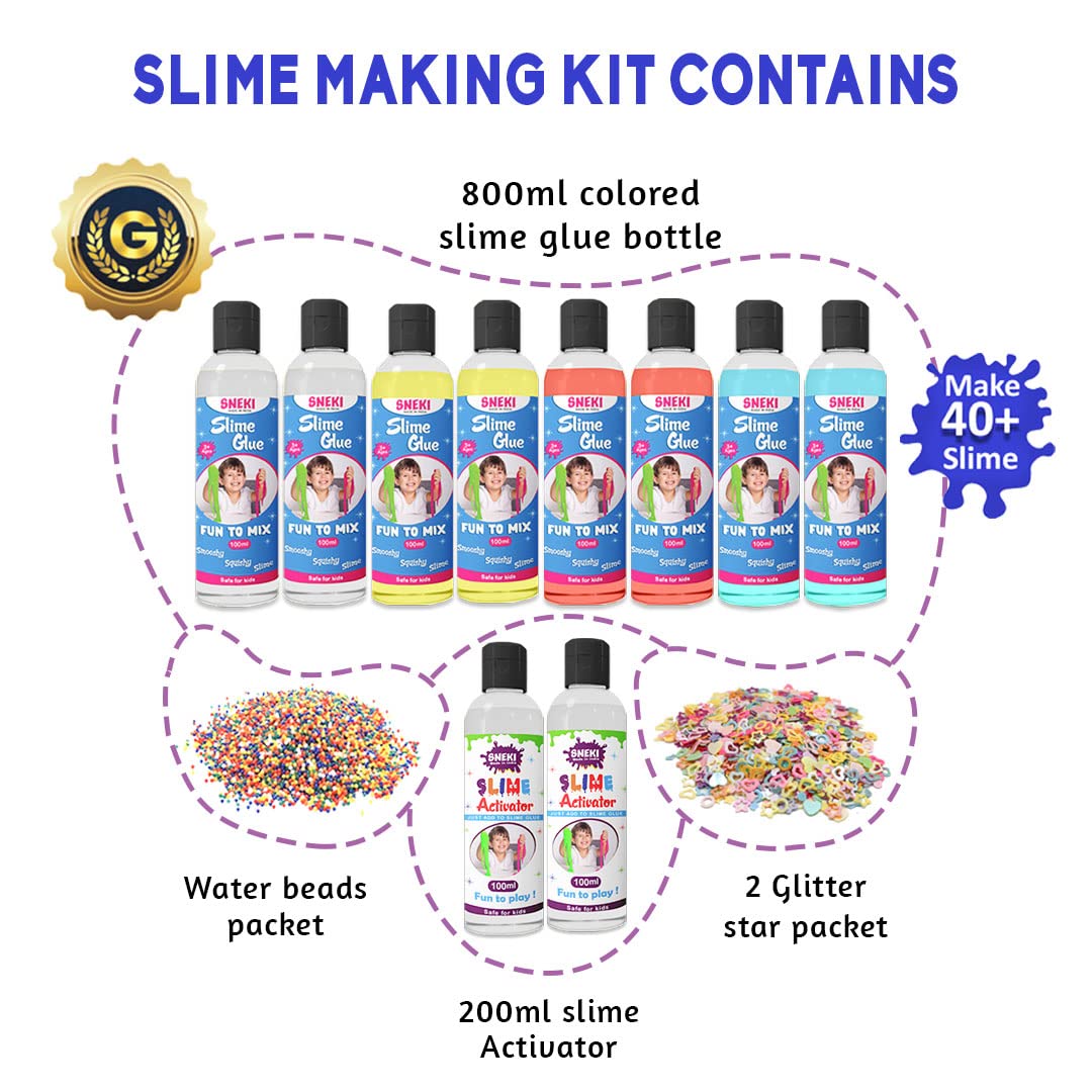 Sneki | 8 Slime Glue and 2 Activator kids playing kit on livebetterindia