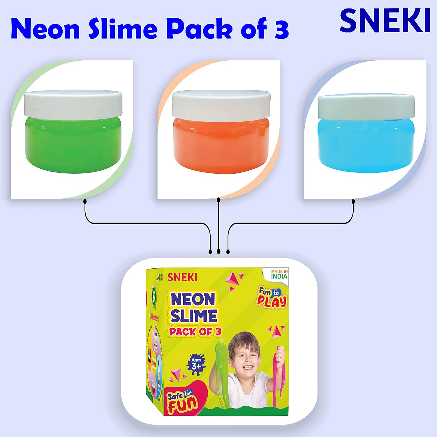 Sneki | Pack of 3 Neon color slime for kids on livebetterindia.com
