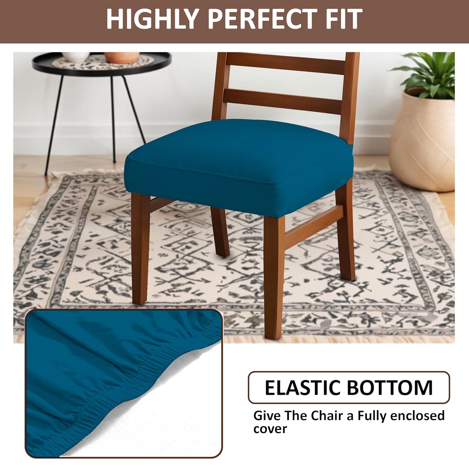 HOTKEI Airforce Blue Chair Seat Protector, Elastic Cushion Slipcover for Dining Chair