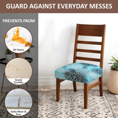 HOTKEI Blue Floral Print Dining Chair Seat Cover Stretchable Cushion Protector and Slipcover for Dining Chair