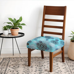 HOTKEI Blue Floral Print Dining Chair Seat Cover Stretchable Cushion Protector and Slipcover for Dining Chair