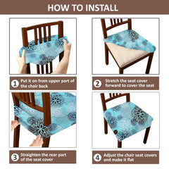 HOTKEI Blue Floral Print Dining Chair Seat Cover Stretchable Cushion Protector and Slipcover for Dining Chair