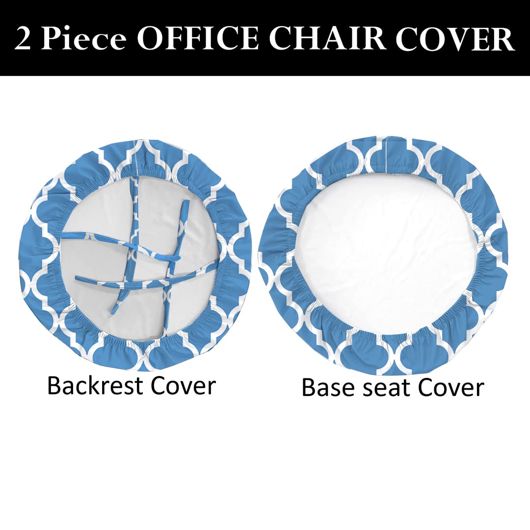 HOTKEI Blue and White Indigo Printed Office Executive Chair Cover and Chair Cushion Protector