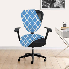 HOTKEI Blue and White Indigo Printed Office Executive Chair Cover and Chair Cushion Protector