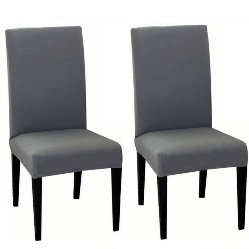 HOTKEI Dark Grey Color Polyester Blend Dining Chair Seat Cover and Protector