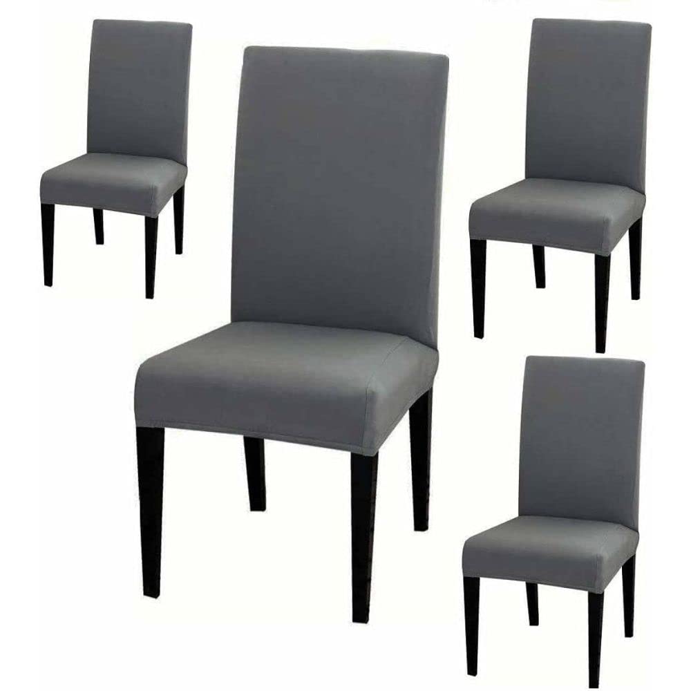 HOTKEI Dark Grey Color Polyester Blend Dining Chair Seat Cover and Protector