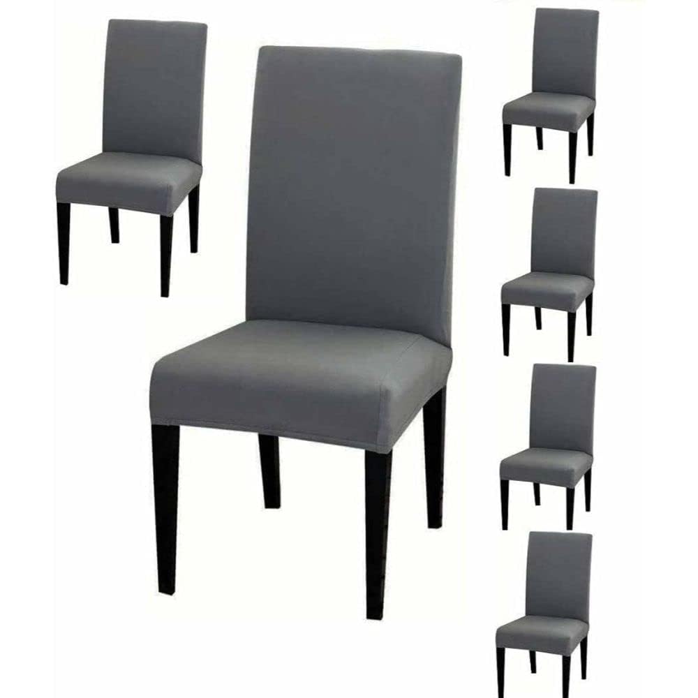 HOTKEI Dark Grey Color Polyester Blend Dining Chair Seat Cover and Protector