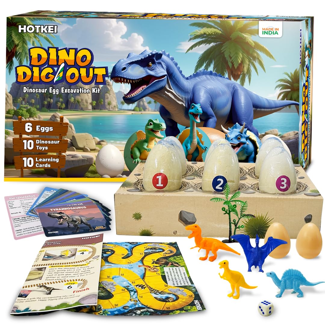 HOTKEI Dino-digout Kit Dinosaur Fossil Egg Excavation Toys Kit for Children aged 8-12