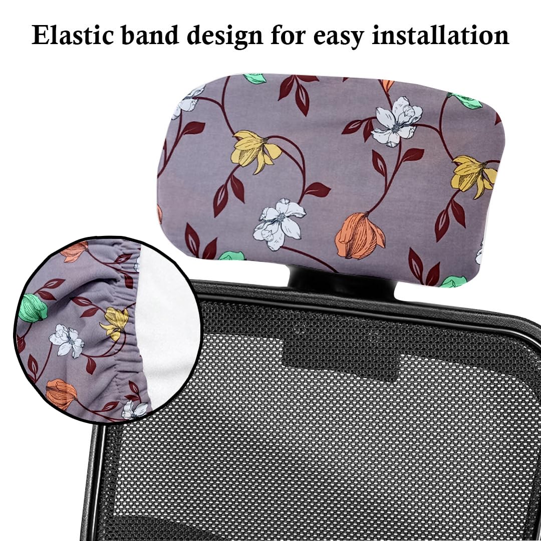 HOTKEI Floral Printed Polyester Office Chair Headrest Cover Computer Executive Rotating Chair Head Rest and Slipcover