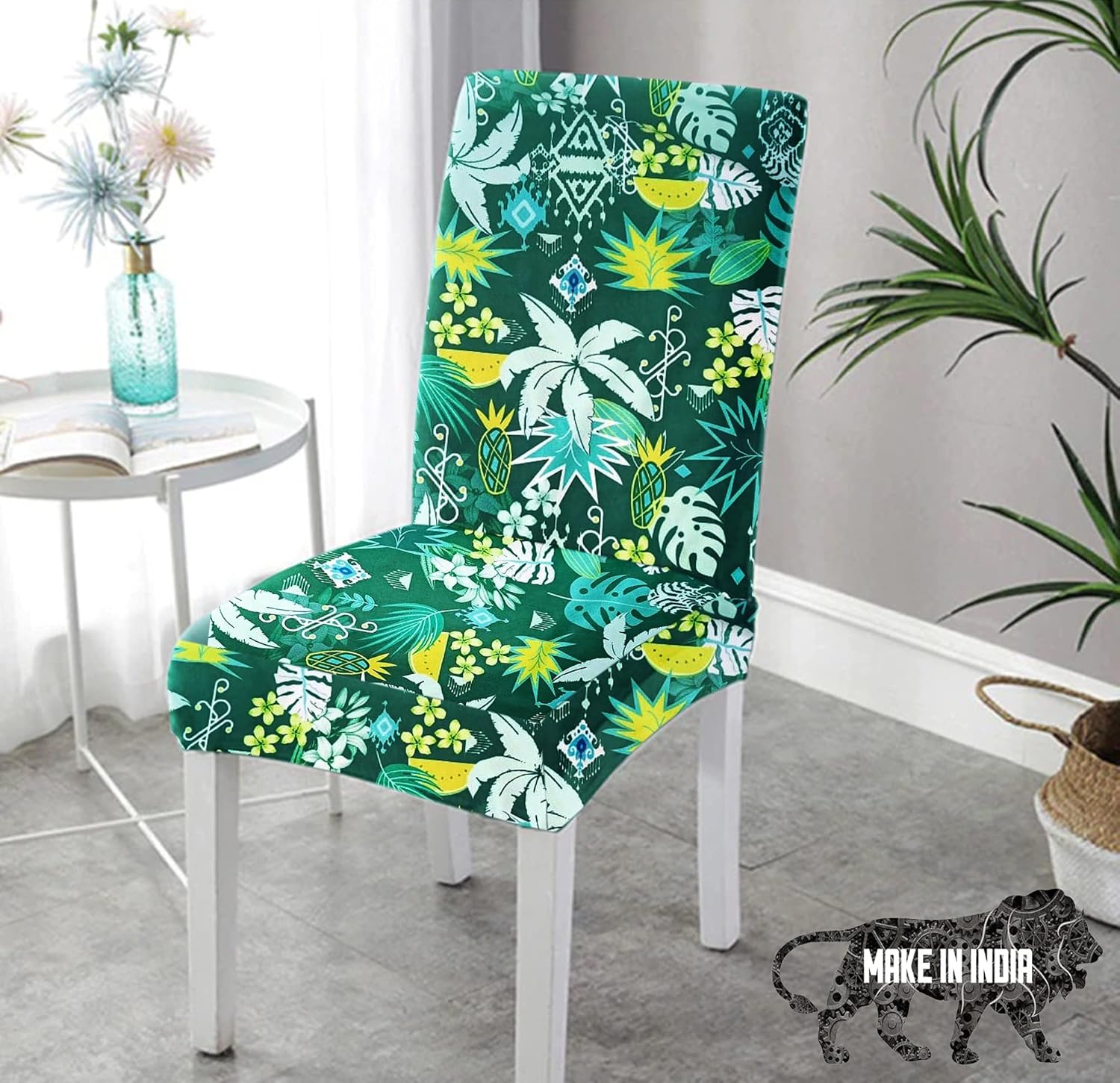 HOTKEI Green Tropical Leave Print Stretchable Polycotton Printed Dining Chair Cover