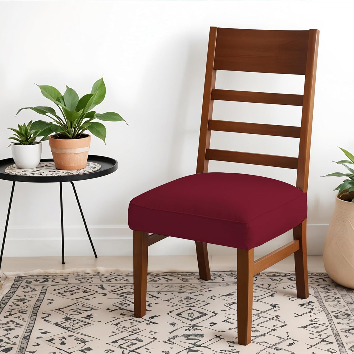 HOTKEI Maroon Dining Chair Seat Cover Stretchable Cushion Protector