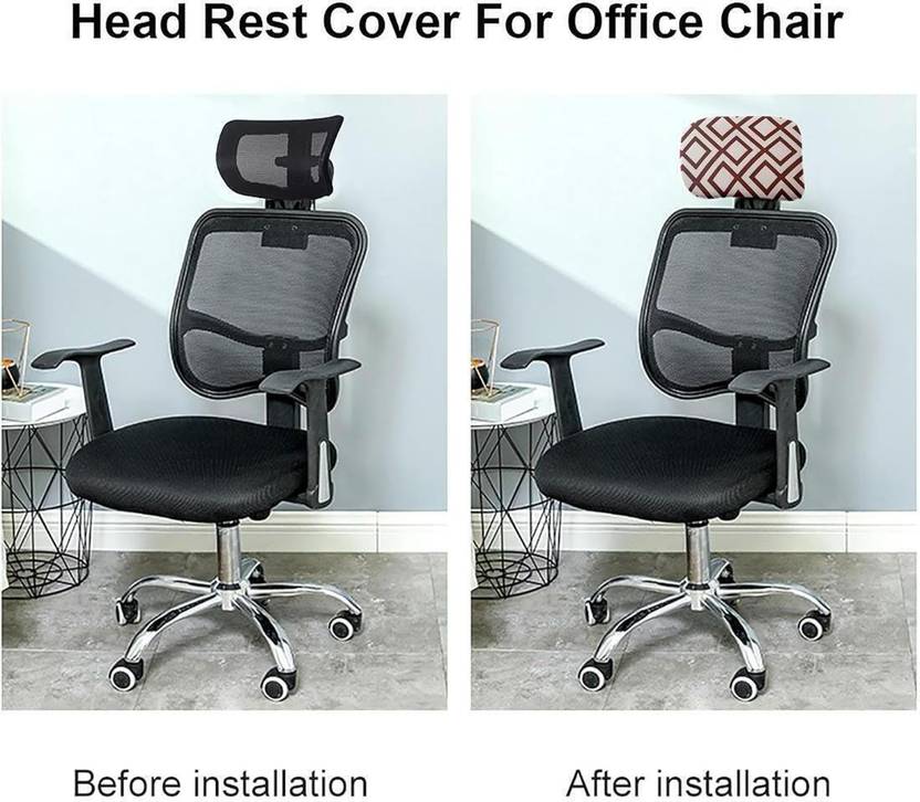 HOTKEI Off white Abstract Printed Office Chair Headrest Cover and Protector