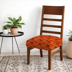 HOTKEI Orange Digital Print Dining Chair Seat Cover Stretchable Protector for Dining Chairs