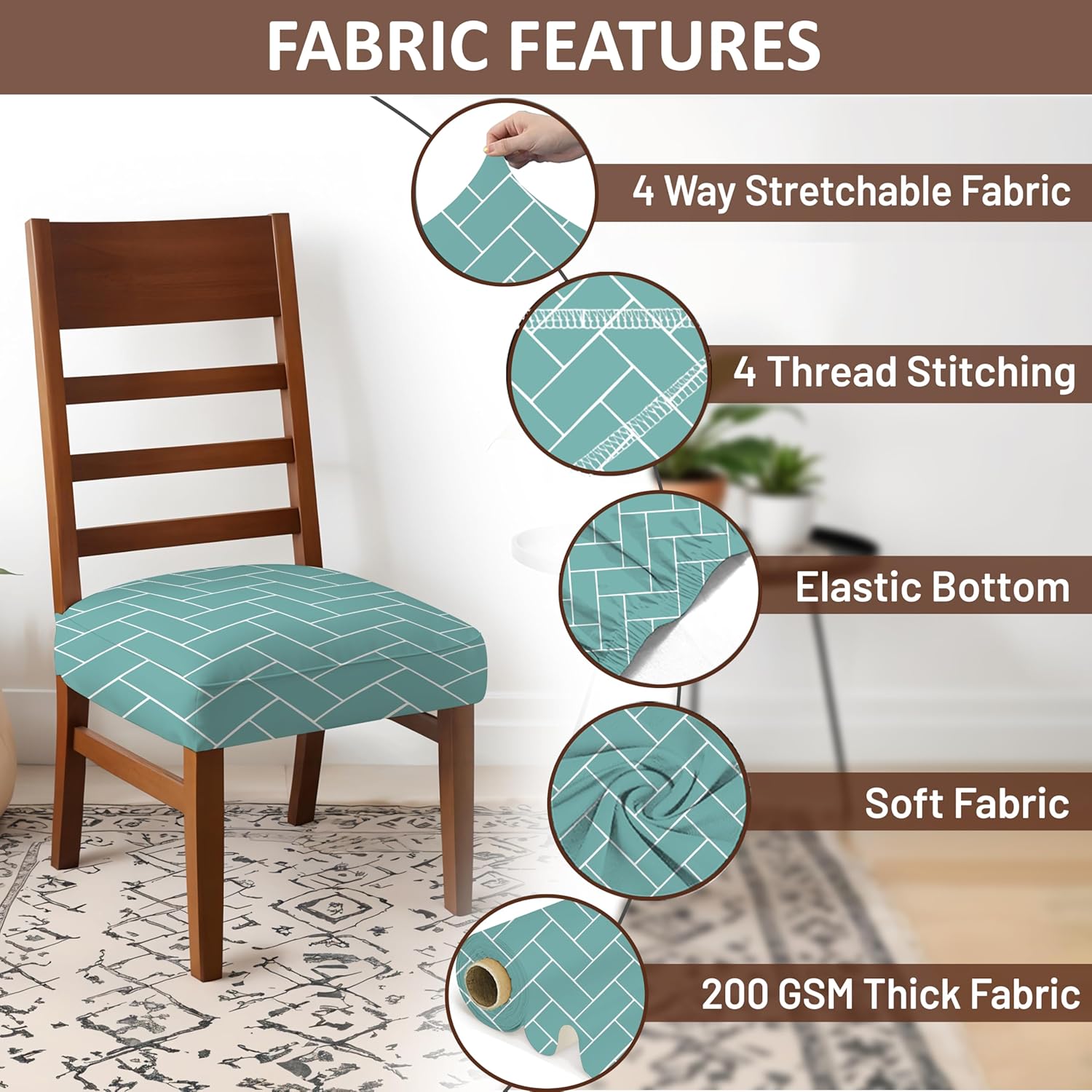Hotkei | 4 way stretchable fabic Dining chair cushion cover on livebetterindia.com 