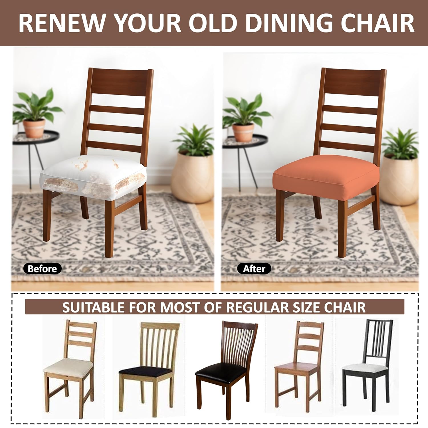 HOTKEI Peach Dining Chair Base Cover Stretchable Chair Cushion Protector and Slipcover for Dining Chair Cover