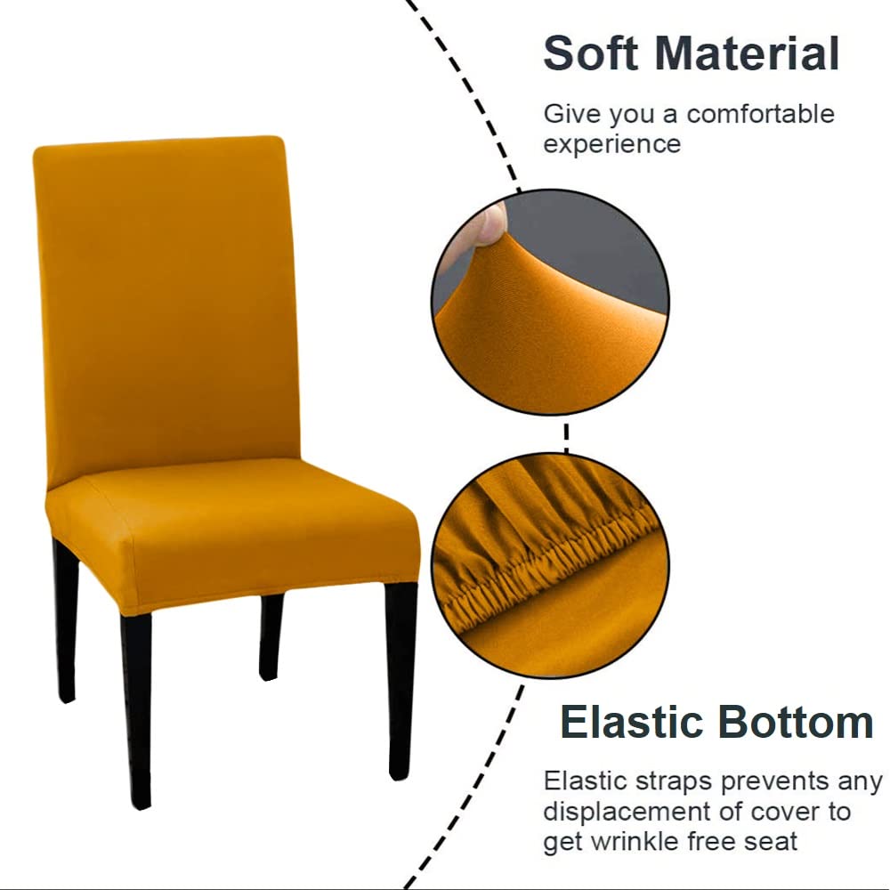 HOTKEI Polyester Blend Mustard Stretchable Dining Seat Cover Protector for Dining