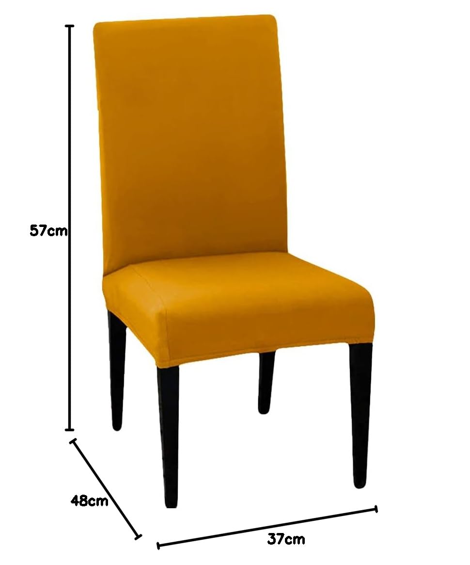 HOTKEI Polyester Blend Mustard Stretchable Dining Seat Cover Protector for Dining