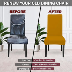 HOTKEI Polyester Blend Mustard Stretchable Dining Seat Cover Protector for Dining