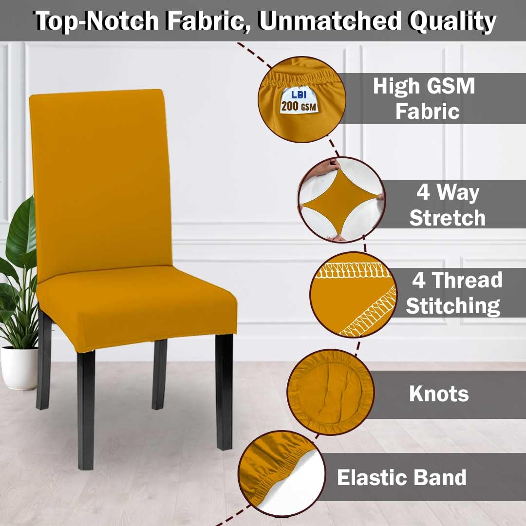 HOTKEI Polyester Blend Mustard Stretchable Dining Seat Cover Protector for Dining