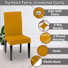 HOTKEI Polyester Blend Mustard Stretchable Dining Seat Cover Protector for Dining