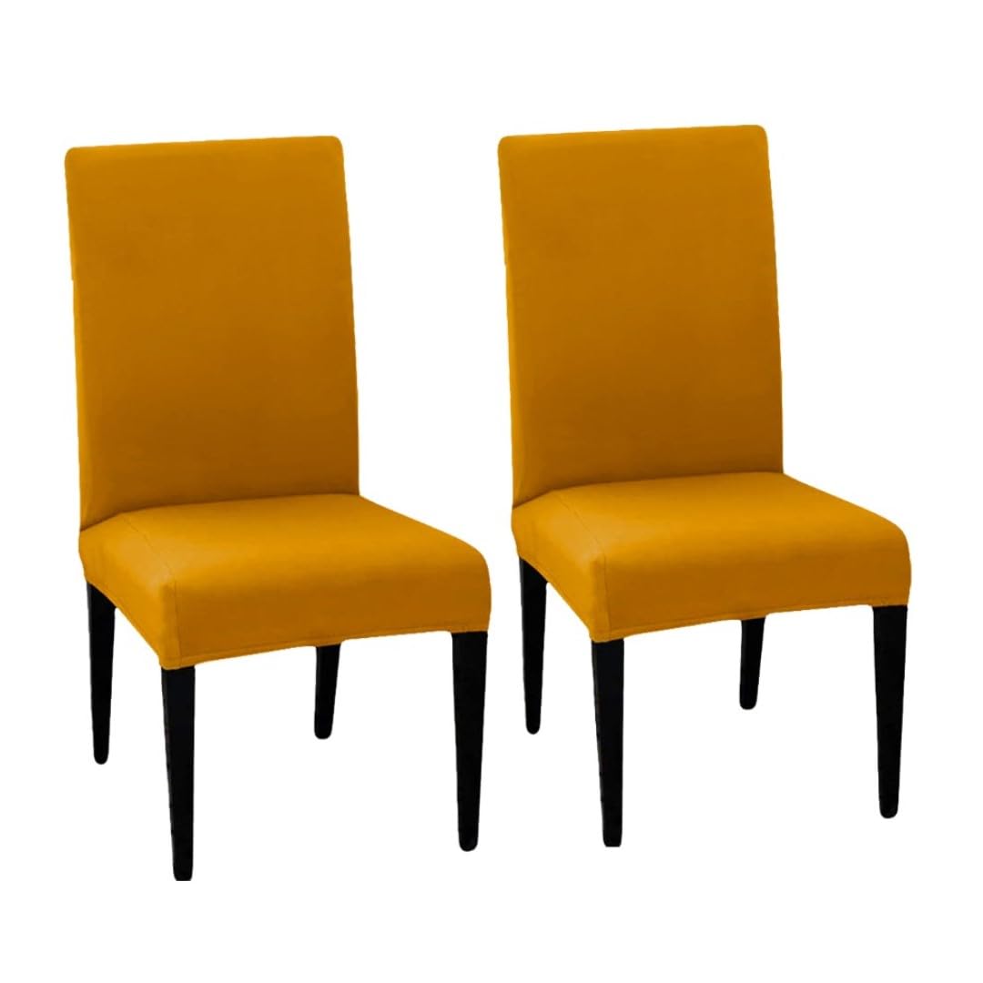 HOTKEI Polyester Blend Mustard Stretchable Dining Seat Cover Protector for Dining