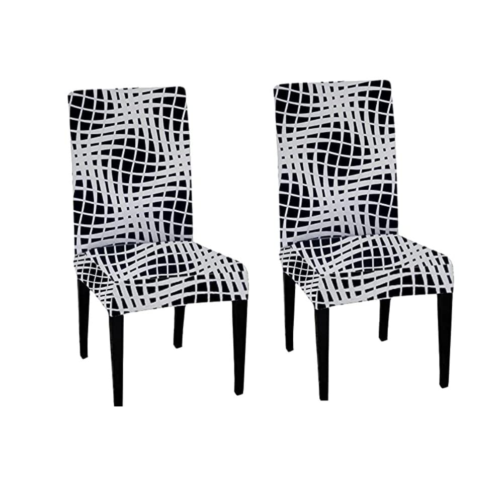 Lazi | Black and white pack of 2 dining chair cover on livebetterindia