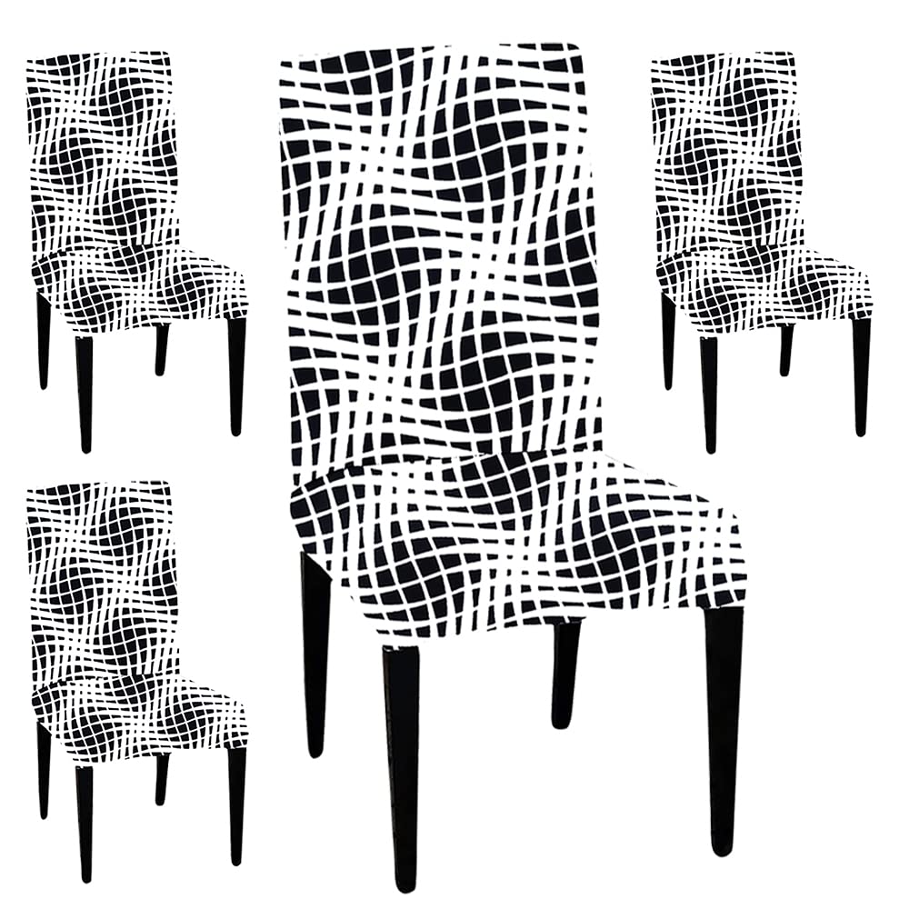 Lazi | Set of 4 Black and white dining chair cover on livebetterindia