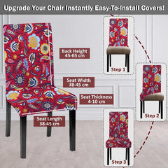 HOTKEI Polyester Blend Red Floral Printed Chair Cover for Dining Chairs