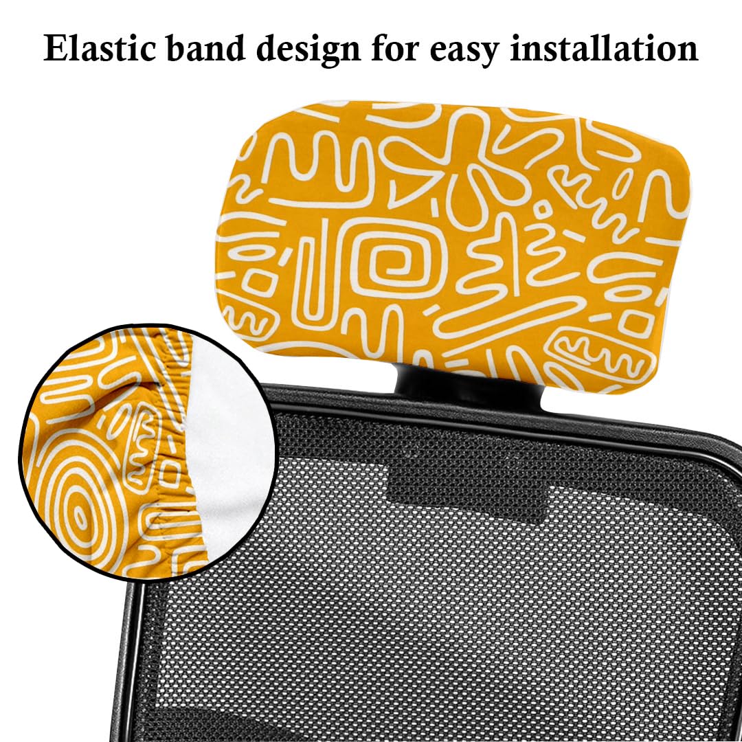 HOTKEI Yellow Abstract Print Polyester Office Chair Headrest Cover and Protector