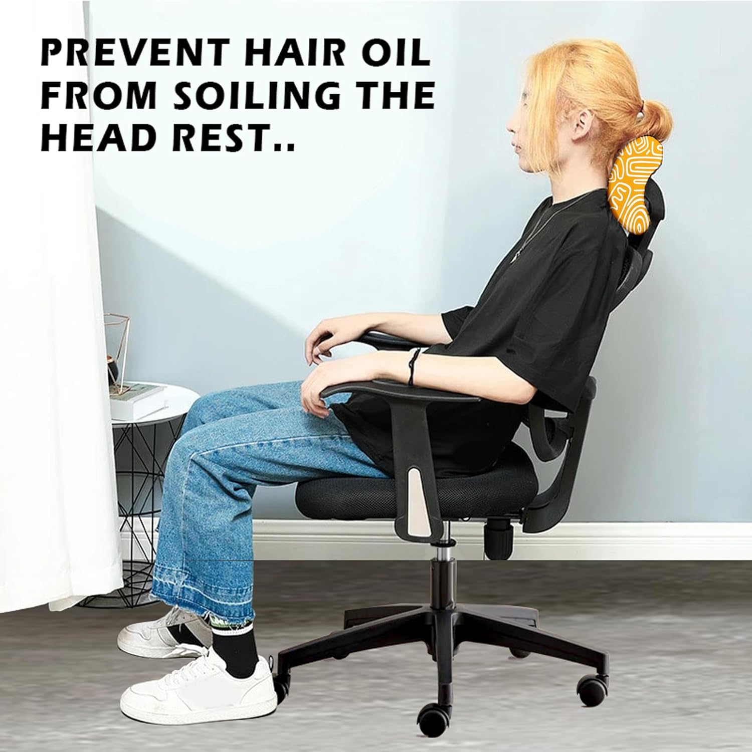 HOTKEI Yellow Abstract Print Polyester Office Chair Headrest Cover and Protector