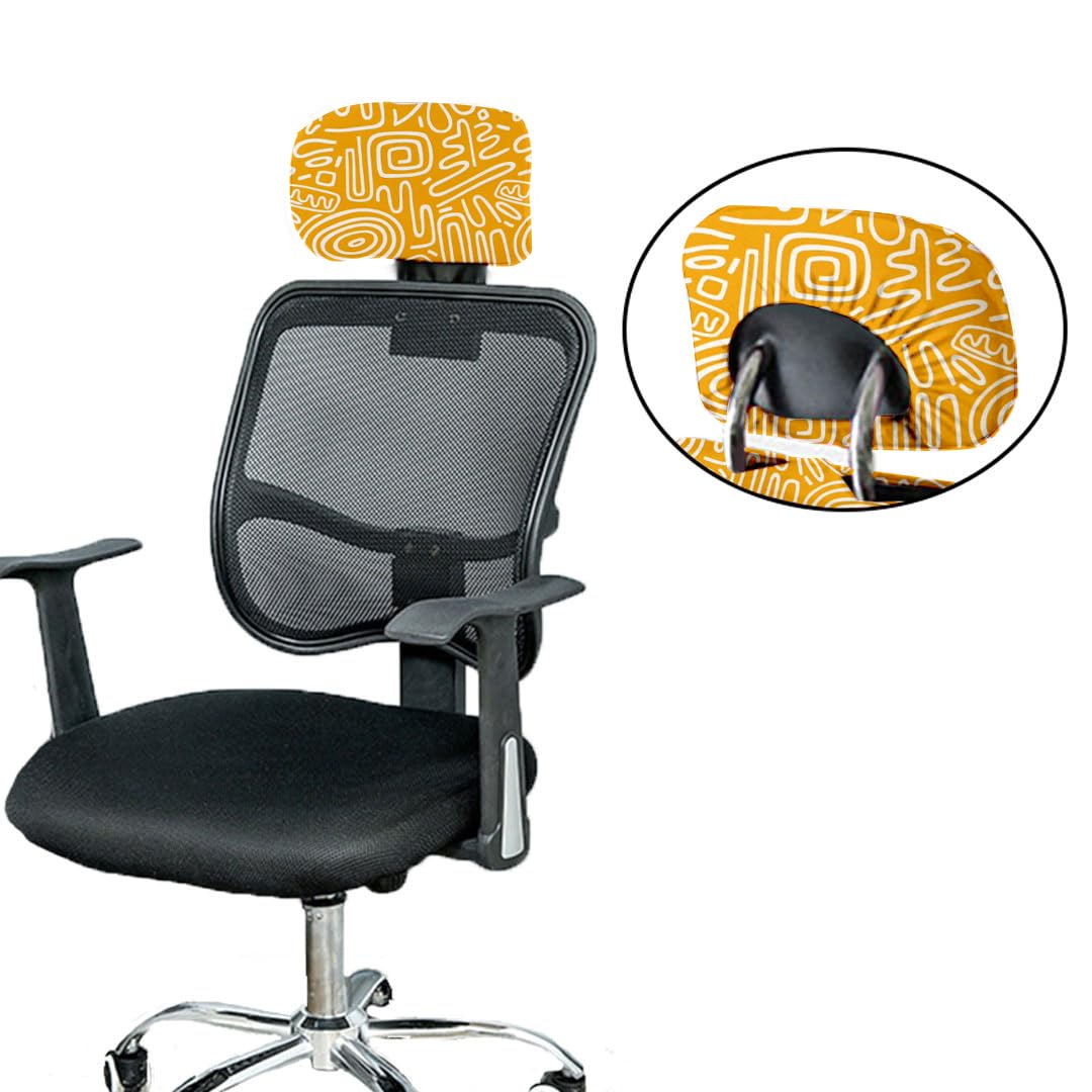 HOTKEI Yellow Abstract Print Polyester Office Chair Headrest Cover and Protector