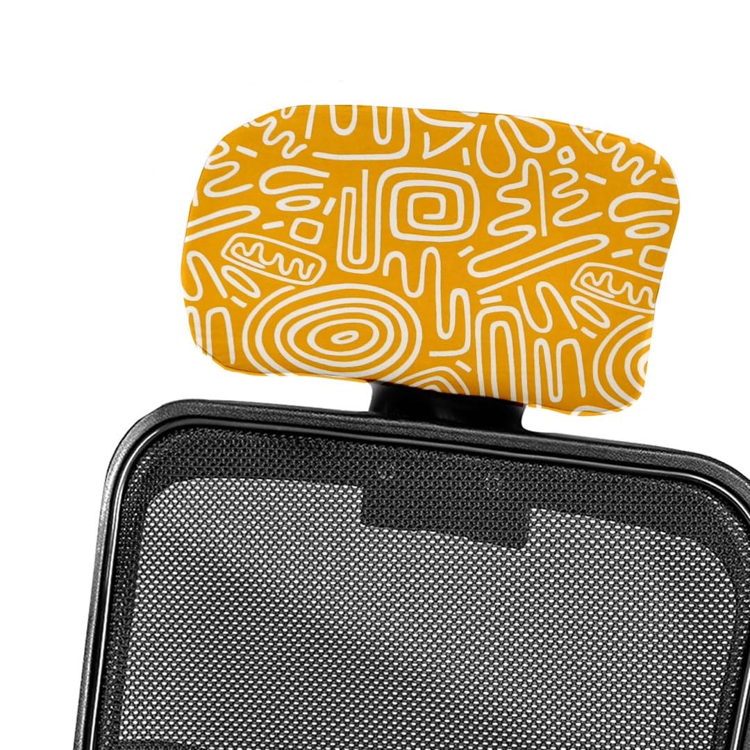 HOTKEI Yellow Abstract Print Polyester Office Chair Headrest Cover and Protector