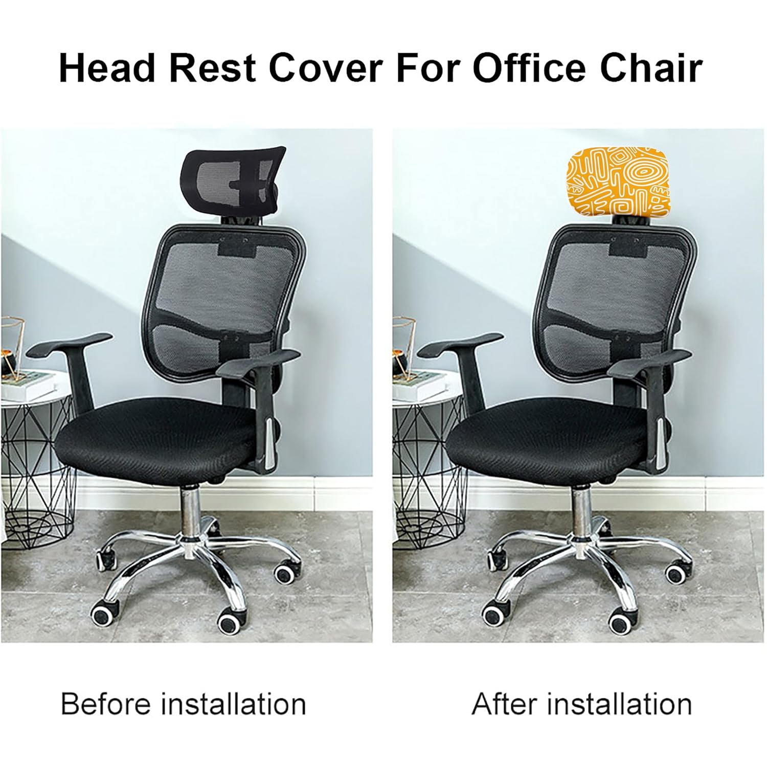HOTKEI Yellow Abstract Print Polyester Office Chair Headrest Cover and Protector