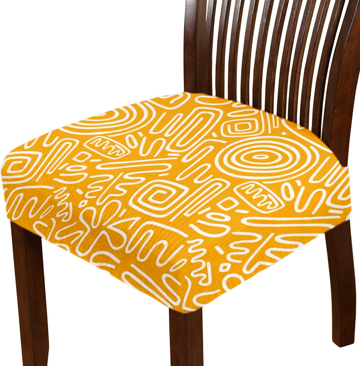 HOTKEI Yellow Abstract Printed Dining Chair Seat Cover and Cushion Protector for Dining Chair Cover
