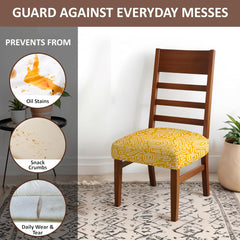 HOTKEI Yellow Abstract Printed Dining Chair Seat Cover and Cushion Protector for Dining Chair Cover