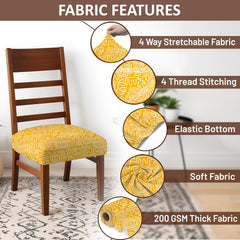 HOTKEI Yellow Abstract Printed Dining Chair Seat Cover and Cushion Protector for Dining Chair Cover