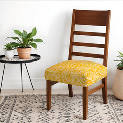 HOTKEI Yellow Abstract Printed Dining Chair Seat Cover and Cushion Protector for Dining Chair Cover