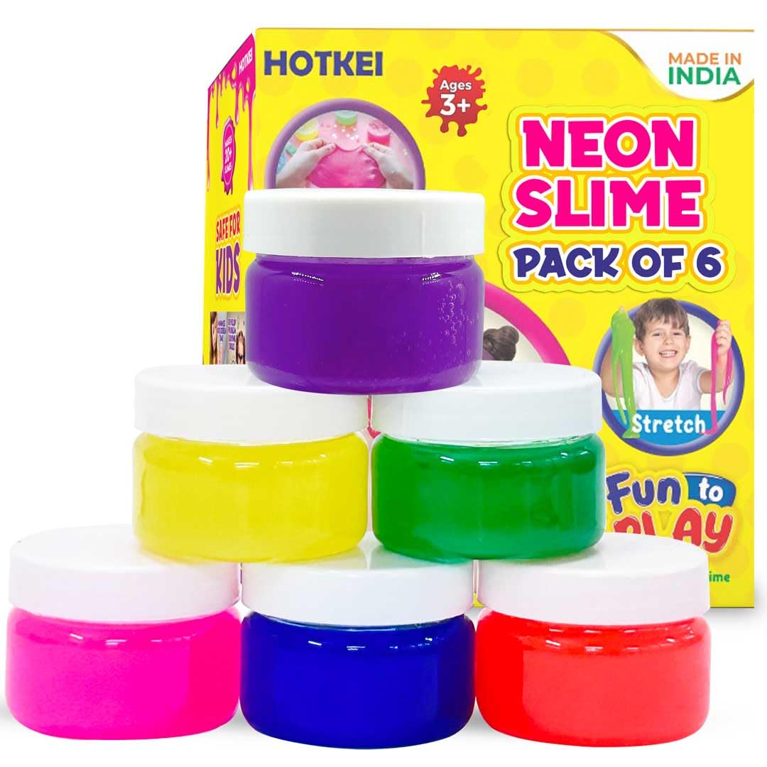 Hotkei | Neon pack of 6 slime bottle set on livebetterindia.com