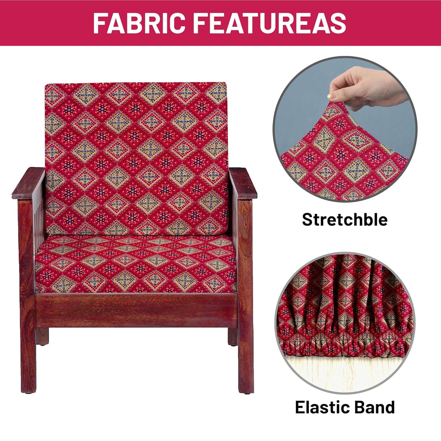 LAZI Abstract Print Sofa 1 Seater Sofa Cushion Cover Stretchable Wooden Sofa Slipcover