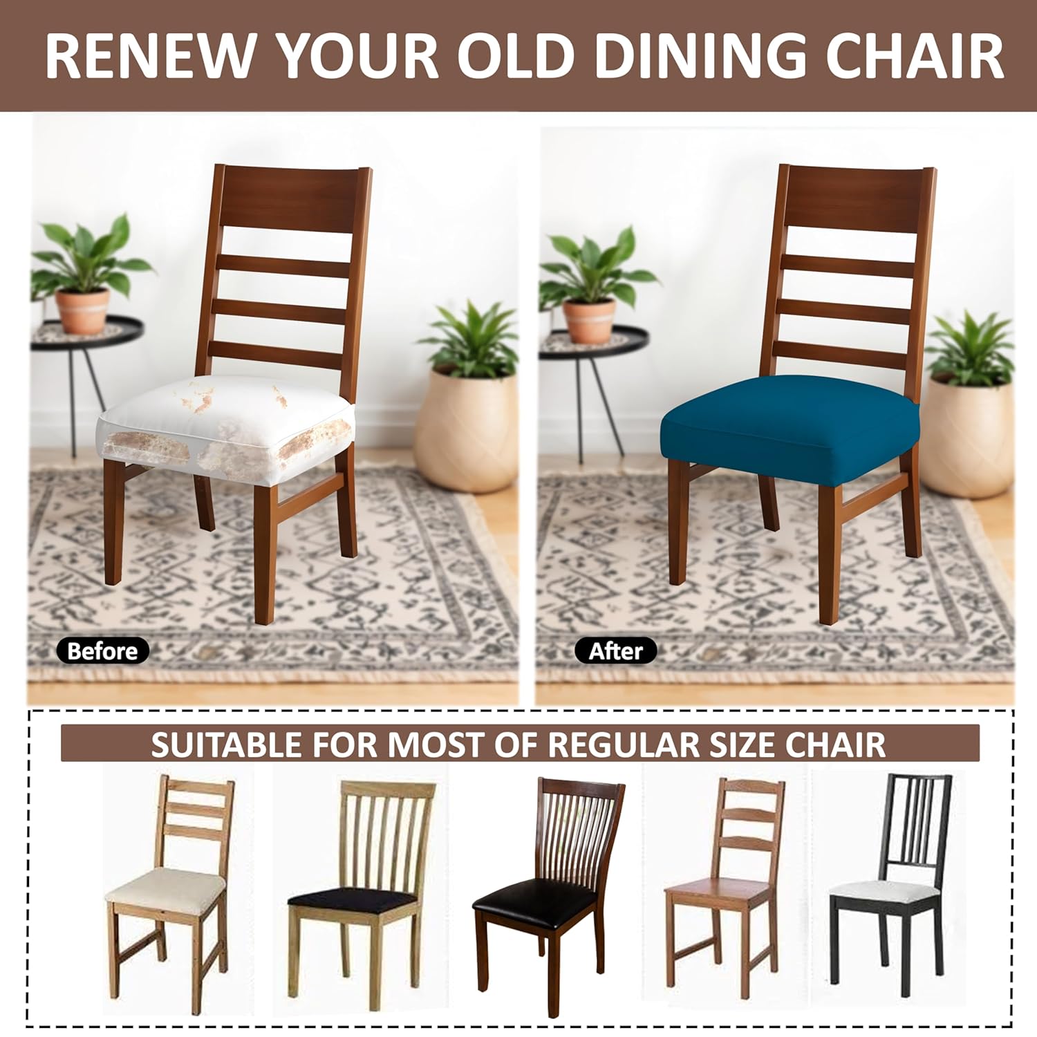 LAZI Airforce Blue Chair Seat Protector, Elastic Cushion Slipcover for Dining Chair