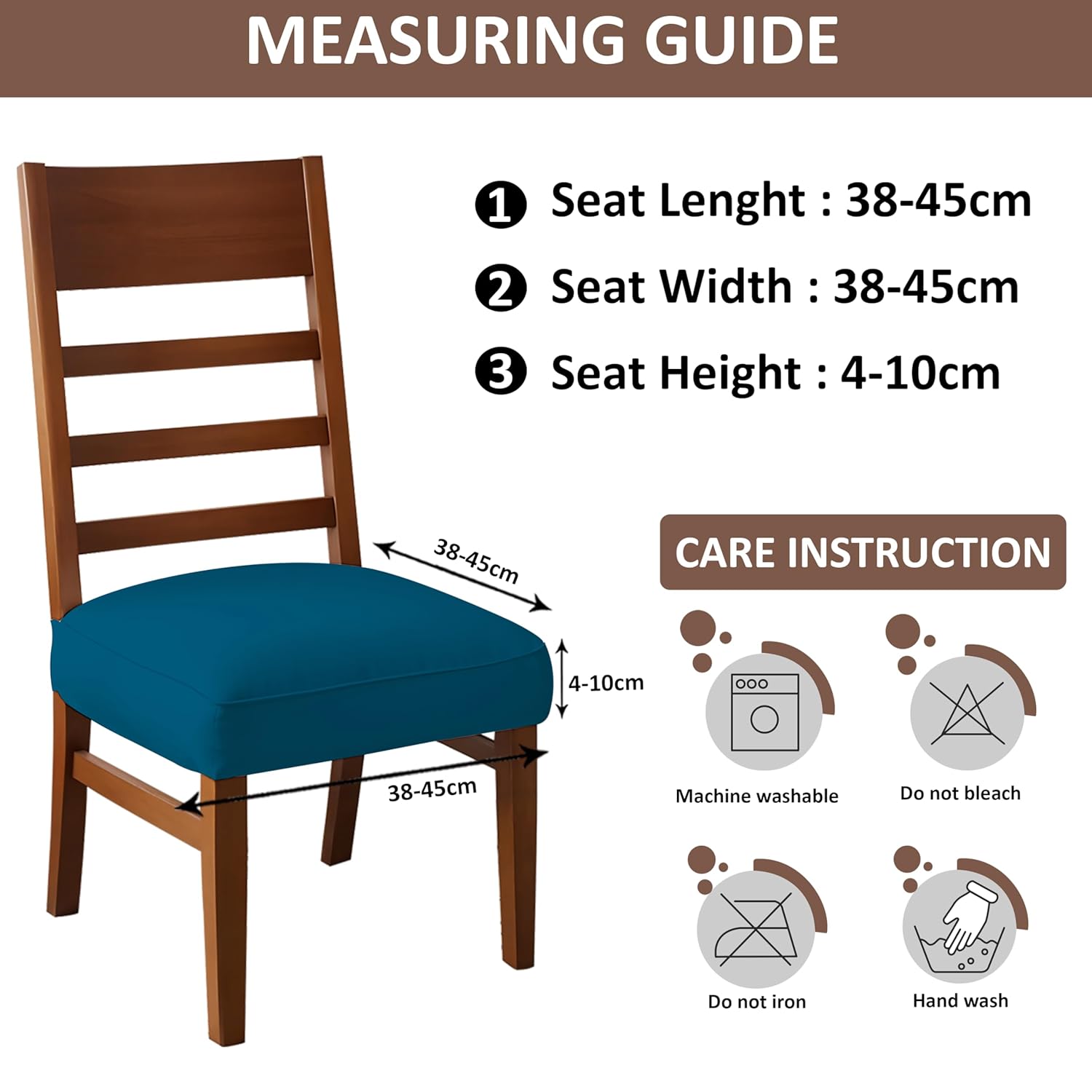 LAZI Airforce Blue Chair Seat Protector, Elastic Cushion Slipcover for Dining Chair