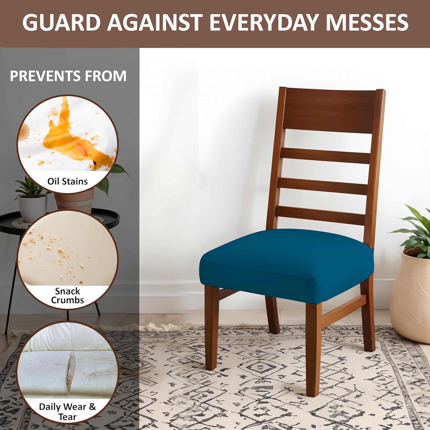 LAZI Airforce Blue Chair Seat Protector, Elastic Cushion Slipcover for Dining Chair