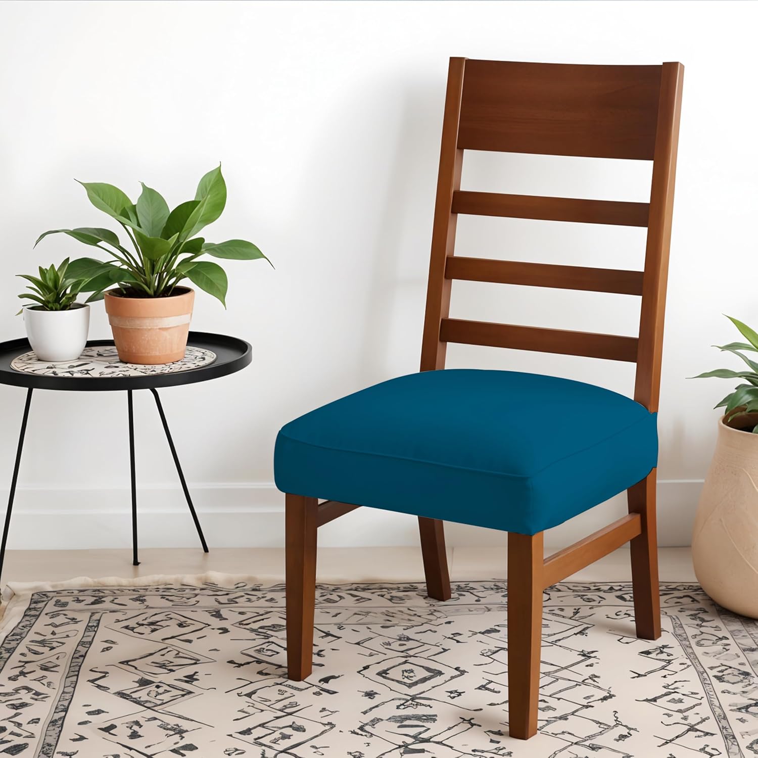 LAZI Airforce Blue Chair Seat Protector, Elastic Cushion Slipcover for Dining Chair