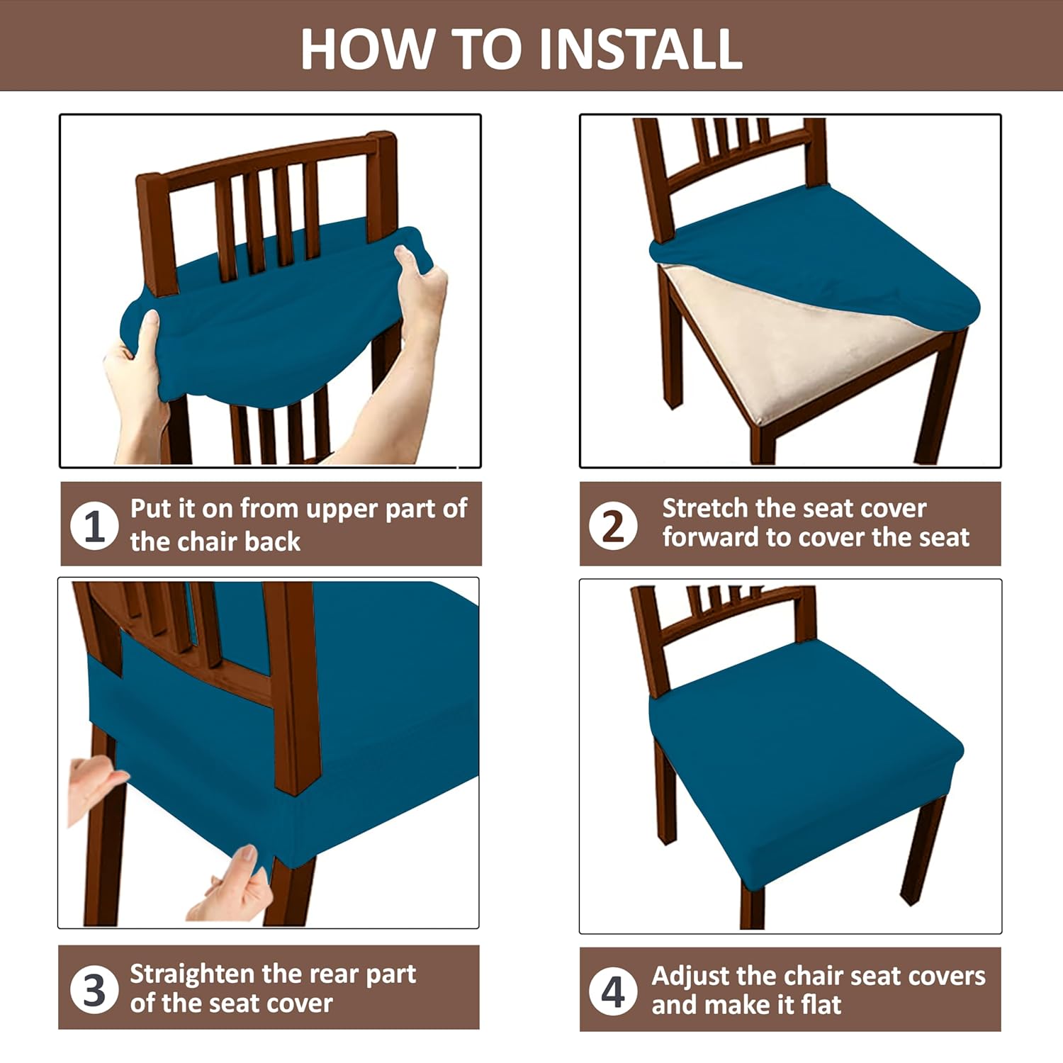 LAZI Airforce Blue Chair Seat Protector, Elastic Cushion Slipcover for Dining Chair