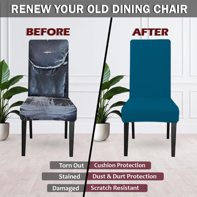 LAZI Airforce Blue Stretchable Dining Chair Cushion Cover for Dining Seat Protector and Slipcover